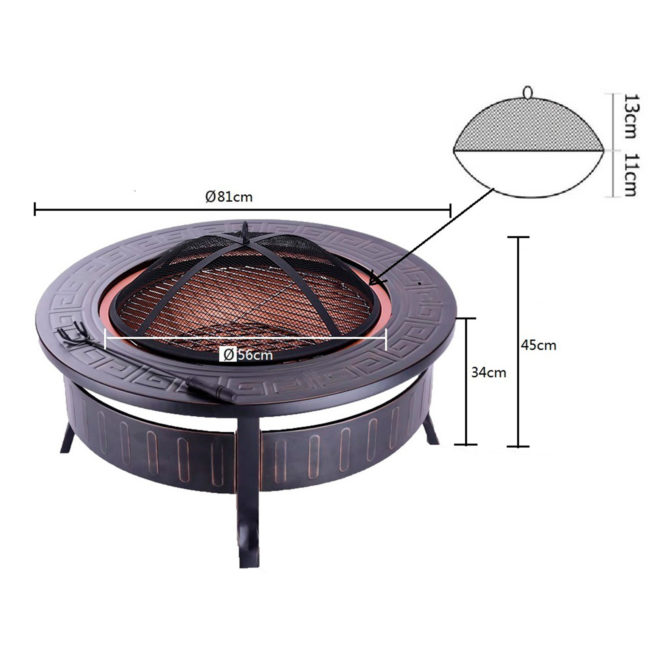 Brasero en Acero Uso Exterior 3 en 1 Función Barbacoa-Hoguera y Cubitera Kekai Fox 81x35 cm Parrilla, Atizador y Tapa Protector - Imagen 4