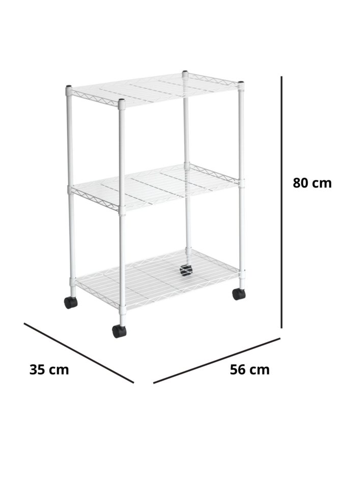 Estantería Metálica con Rejilla CATTERHOUSE Klaus 80 - 56x35x80 cm Estantería de Almacenaje Color Blanco con Ruedas y 3 Baldas Soporta hasta 105 kg - Imagen 4