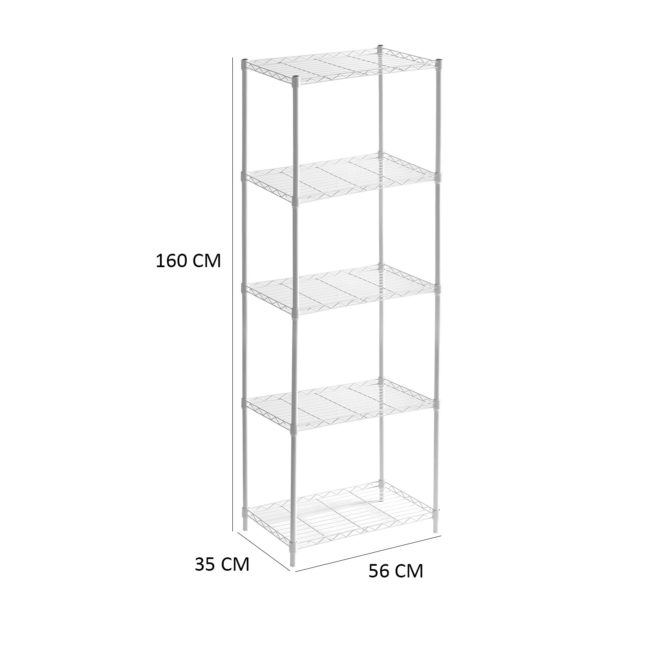 Estantería Metálica con Rejilla CATTERHOUSE Klaus 160 - 56x35x160 cm Estantería de Almacenaje Color Blanco con 5 Baldas Soporta hasta 175 kg - Imagen 4