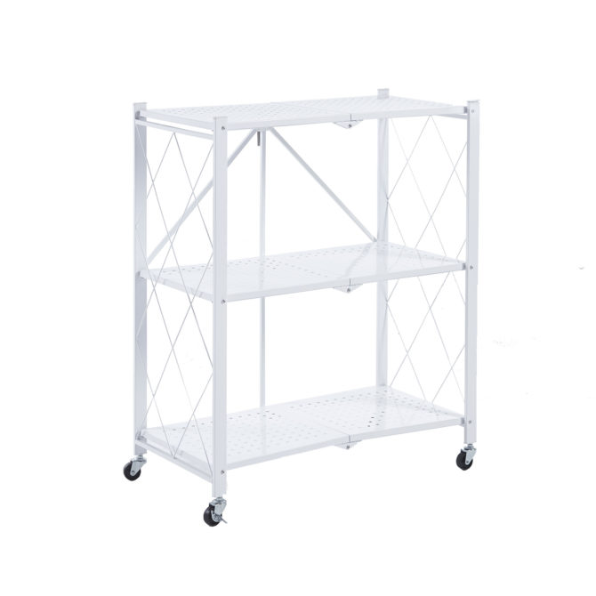 Estantería Metálica Plegable CATTERHOUSE Kim 84 - 71,5x36x84 cm Estantería de Almacenaje Color Blanco con Ruedas y 3 Baldas Soporta hasta 120 kg