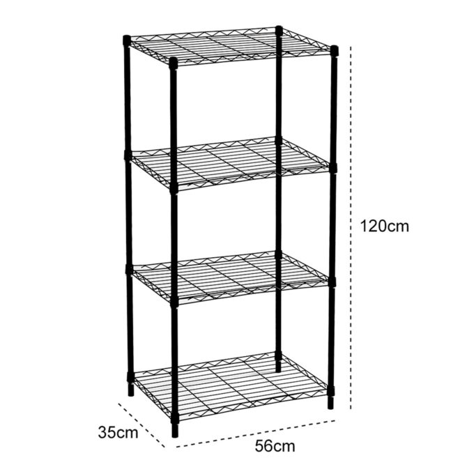 Estantería Metálica con Rejilla CATTERHOUSE Klaus 120 - 56x35x120 cm Estantería de Almacenaje Color Negro con 4 Baldas Soporta hasta 140 kg - Imagen 4