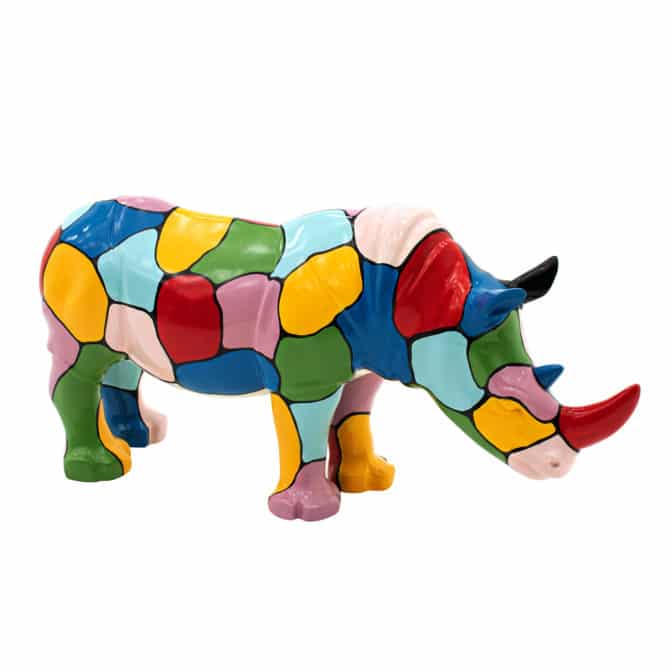 Figura Decorativa Rinoceronte Tamaño L Kuatéh de Poliresina 104x26x47 cm Multicolor