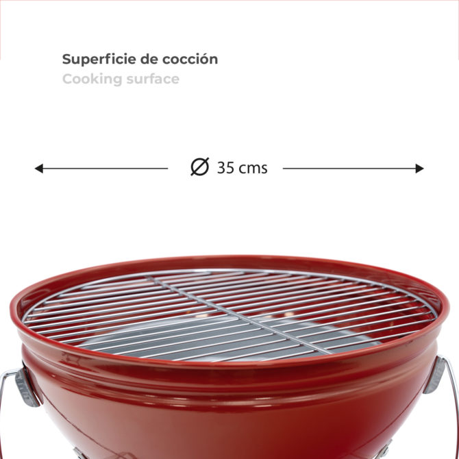 Barbacoa de Carbón Portátil de Sobremesa Kekai Tahoe  37x37x44 cm Tapa con Sistema de Transporte y Bloqueo Esmaltado Rojo - Imagen 3