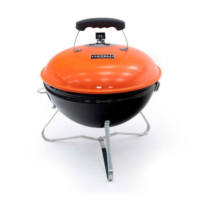 Barbacoa de Carbón Portátil de Sobremesa Kekai Tahoe  37x37x44 cm Tapa con Sistema de Transporte y Bloqueo Esmaltado Naranja