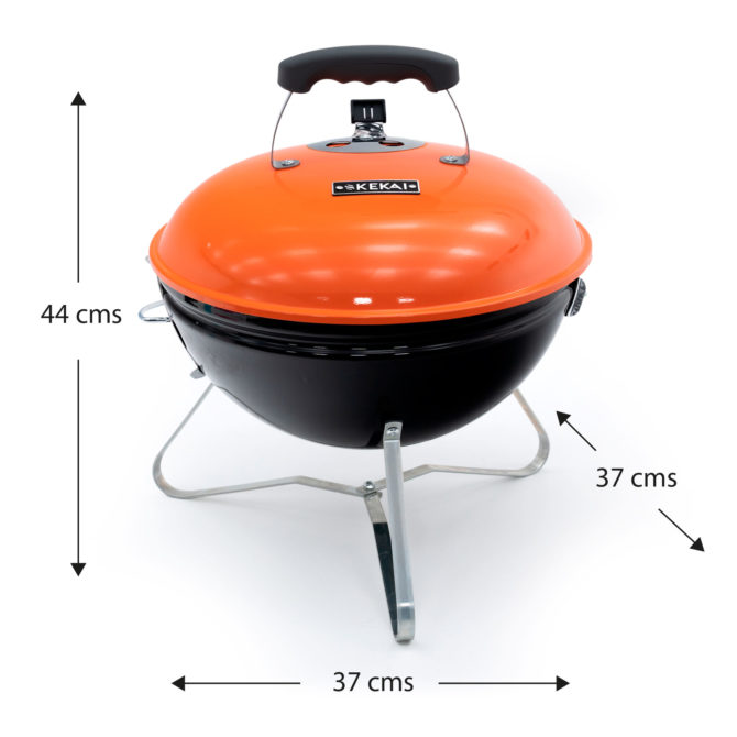 Barbacoa de Carbón Portátil de Sobremesa Kekai Tahoe  37x37x44 cm Tapa con Sistema de Transporte y Bloqueo Esmaltado Naranja - Imagen 4