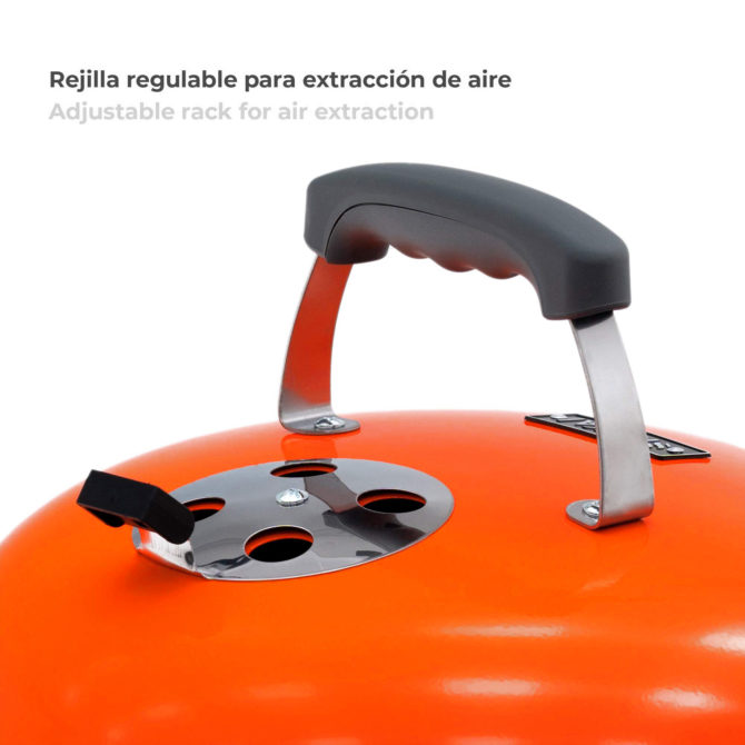 Barbacoa de Carbón Portátil de Sobremesa Kekai Tahoe  37x37x44 cm Tapa con Sistema de Transporte y Bloqueo Esmaltado Naranja - Imagen 5