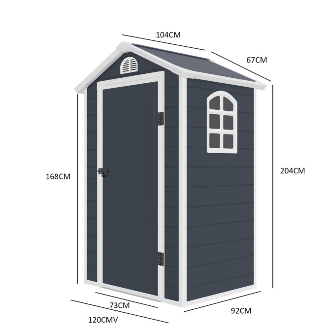 Caseta de Resina de Jardín Gardiun New Mara - 1.34 m² 134x104x204 cm con Ventana Lateral y 1 Puerta de 75x173 cm Gris Antracita - Imagen 4