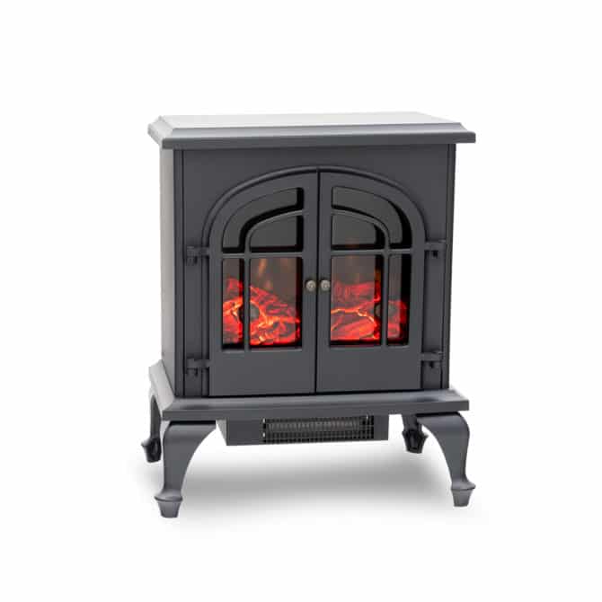 Estufa eléctrica 2000W Kekai Vulcano 47x31x64 cm con Simulación de Fuego Negra para Interior