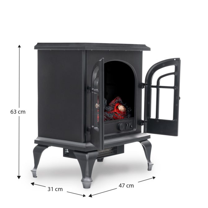 Estufa eléctrica 2000W Kekai Vulcano 47x31x64 cm con Simulación de Fuego Negra para Interior - Imagen 4