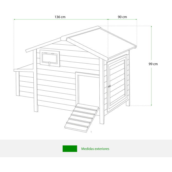 Gallinero de Madera y Metal Galvanizado Gardiun Ohio 90x136x99 cm para 3 Gallinas con Rampa y Dos Perchas Tejado a 2 Aguas - Imagen 4