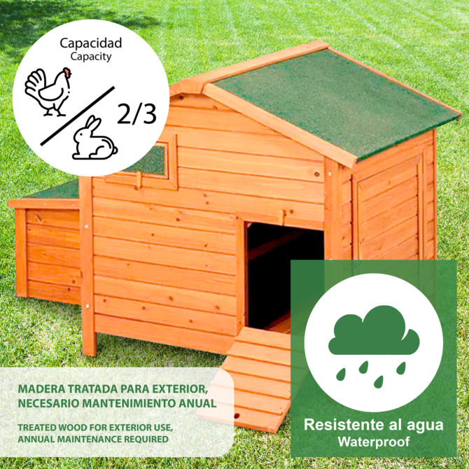 Gallinero de Madera y Metal Galvanizado Gardiun Ohio 90x136x99 cm para 3 Gallinas con Rampa y Dos Perchas Tejado a 2 Aguas - Imagen 5