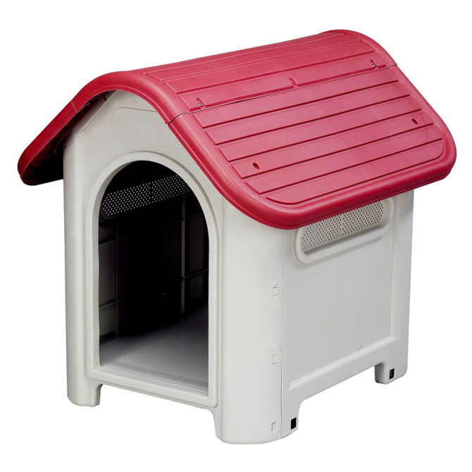 Caseta de Perro Pequeño Gardiun Kira 59x75x66 cm Fabricada en Resina Color Beige/Rojo