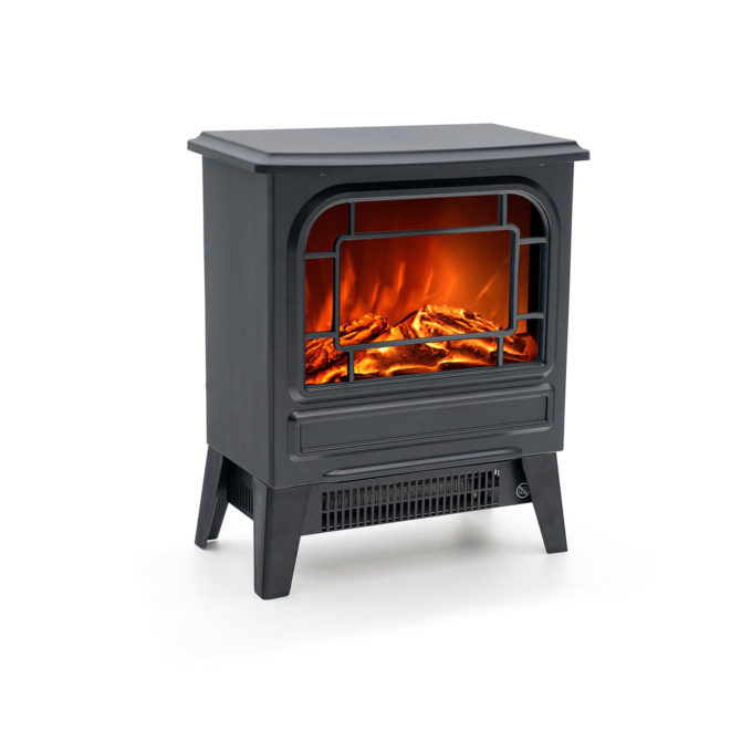 Chimenea Eléctrica de Suelo 1950W Kekai Nebraska 35x21x44 cm con Simulación de Fuego Negra para Interior