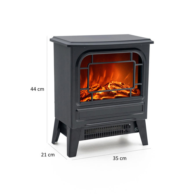 Chimenea Eléctrica de Suelo 1950W Kekai Nebraska 35x21x44 cm con Simulación de Fuego Negra para Interior - Imagen 4