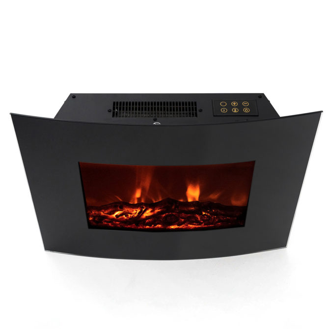 Chimenea Eléctrica de Pared 2000W Kekai Montana 66x15x52 cm con Simulación de Fuego Negra Mando Incluido para Interior