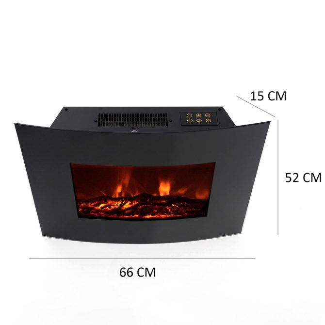 Chimenea Eléctrica de Pared 2000W Kekai Montana 66x15x52 cm con Simulación de Fuego Negra Mando Incluido para Interior - Imagen 4