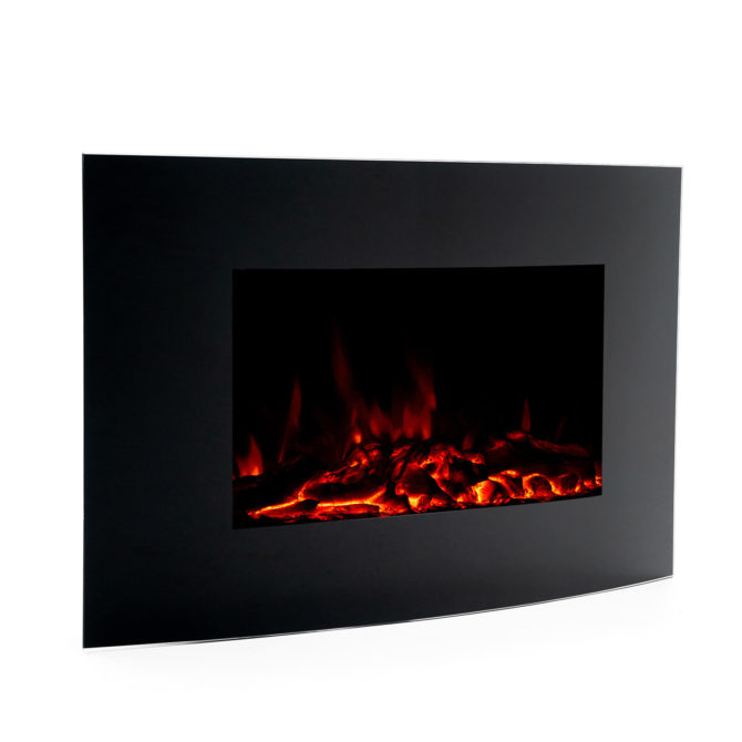 Chimenea Eléctrica de Pared 2000W Kekai Jersey 88x15x56 cm con Simulación de Fuego Negra Mando Incluido para Interior