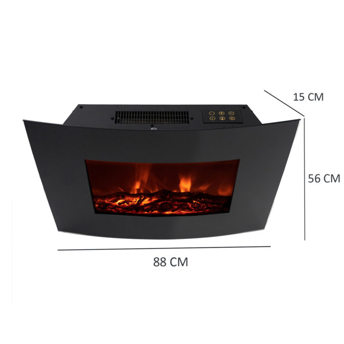 Chimenea Eléctrica de Pared 2000W Kekai Jersey 88x15x56 cm con Simulación de Fuego Negra Mando Incluido para Interior - Imagen 4