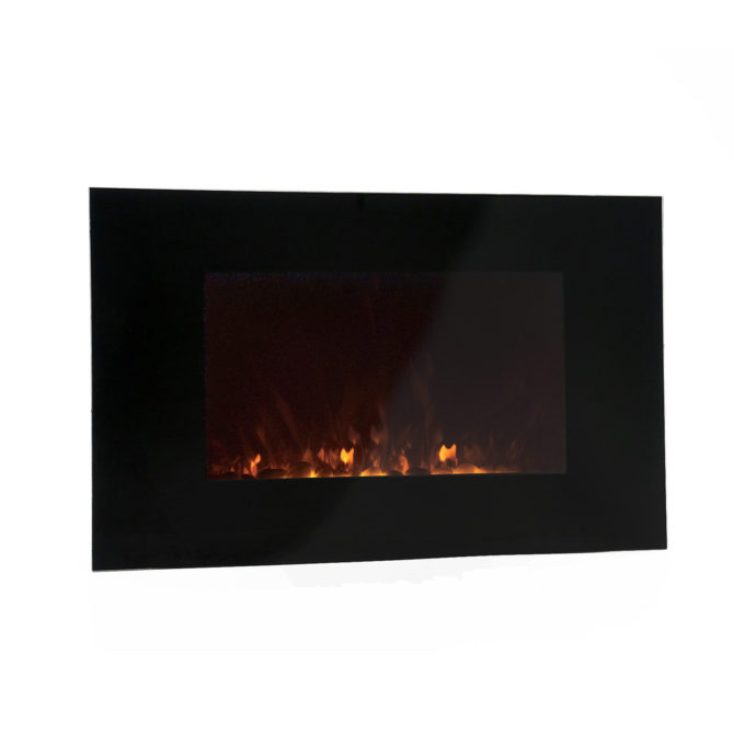 Chimenea Eléctrica de Pared 2000W Kekai Dakota 90x15x56 cm con Simulación de Fuego Negra Mando Incluido para Interior