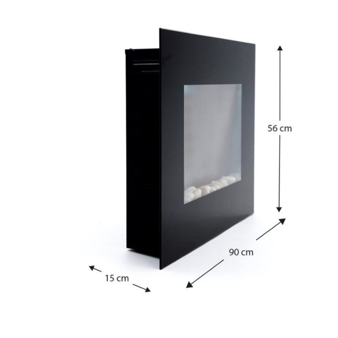 Chimenea Eléctrica de Pared 2000W Kekai Dakota 90x15x56 cm con Simulación de Fuego Negra Mando Incluido para Interior - Imagen 4