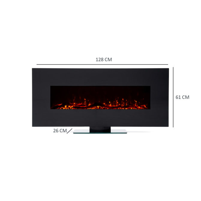 Chimenea Eléctrica de Pared 1600W Kekai Kentucky 128x26x61 cm con Simulación de Fuego Negra Mando Incluido Interior - Imagen 4