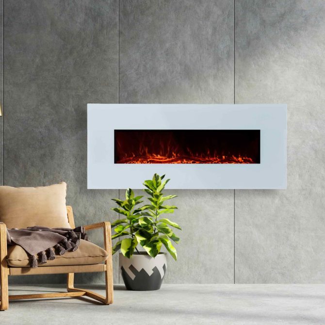 Chimenea Eléctrica de Pared Empotrable para Interior 1600W Kekai Alaska 128x26x61 cm con Simulación de Fuego 2 Niveles de Potencia con Mando - Imagen 2