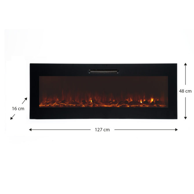 Chimenea Eléctrica de Pared Empotrable para Interior 2000W Kekai Oregon 127x16x48 cm con Simulación de Fuego 2 Niveles con Mando - Imagen 4