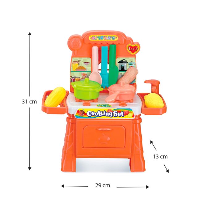 Cocina de Juguete 2 en 1 Carrito de la Compra y Grifo Robincool Coocking Set 29x13x31 cm 11 Accesorios Incluidos Color Naranja - Imagen 4