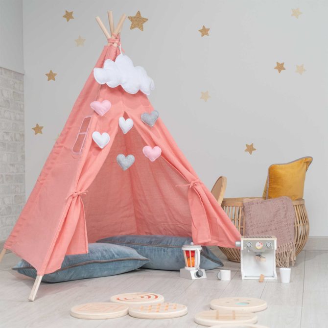 Tipi Infantil Montessori Robincool Kalpana 80x80x110 cm Plegable Uso Interior y Exterior Fabricado en Tela Rosa - Imagen 2