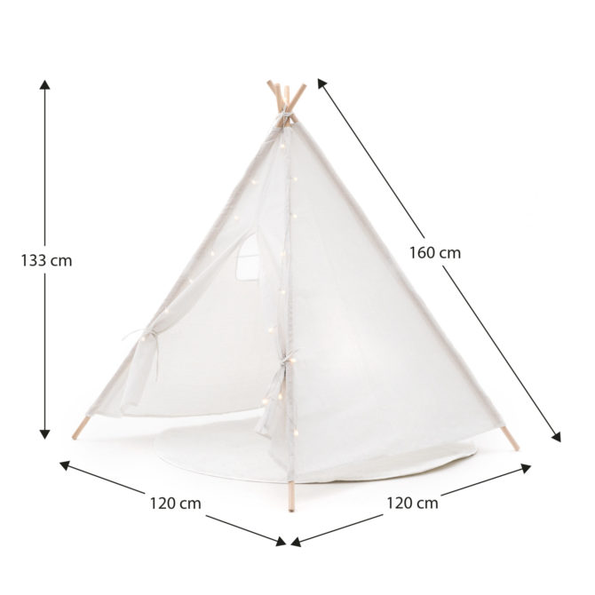 Tipi Infantil Montesori Robincool Koda 120x120x150 cm Plegable  Uso Interior y Exterior Fabricado en Tela Blanca Luces Alfombra - Imagen 4