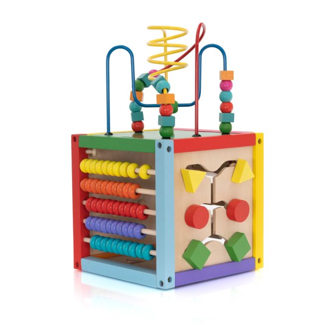 Juguete Educativo Montessori Cubo de Madera 6 Caras Robincool Newton Laberinto 20x20x36 cm con Ábaco Multicolor