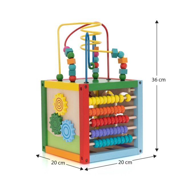 Juguete Educativo Montessori Cubo de Madera 6 Caras Robincool Newton Laberinto 20x20x36 cm con Ábaco Multicolor - Imagen 4