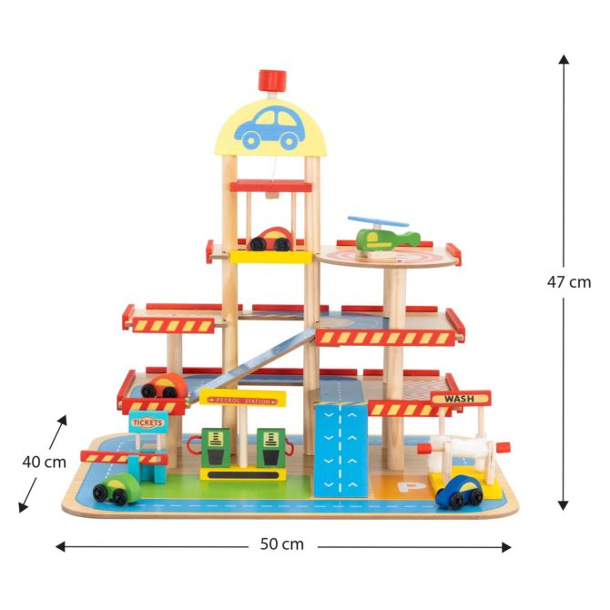 Pista para Coches de Juguete y Garaje Montessori Robincool Monza 50x40x47 cm 5 Accesorios Incluidos de Madera Ecológica - Imagen 4