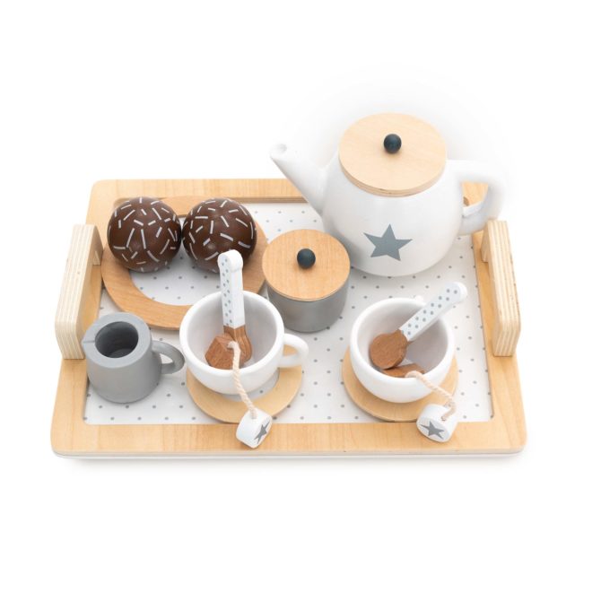 Juego de Té de Juguete Montessori Robincool Tea Caprizze 27x21x10 cm de Madera Eco con Bandeja Tetera y Accesorios Incluidos