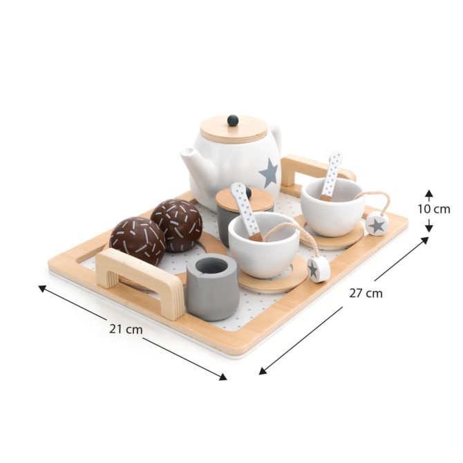 Juego de Té de Juguete Montessori Robincool Tea Caprizze 27x21x10 cm de Madera Eco con Bandeja Tetera y Accesorios Incluidos - Imagen 4