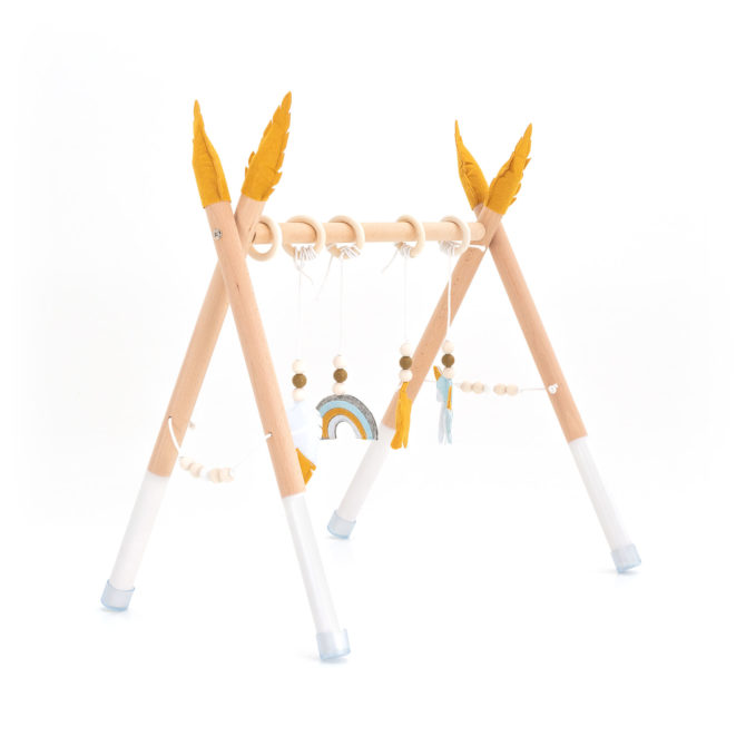 Gimnasio para Bebé Montessori Robincool Hanger 60x44x57 cm Madera Ecológica | Gimnasio de Actividades | Arco de Juego Multicolor | Patas Antideslizantes