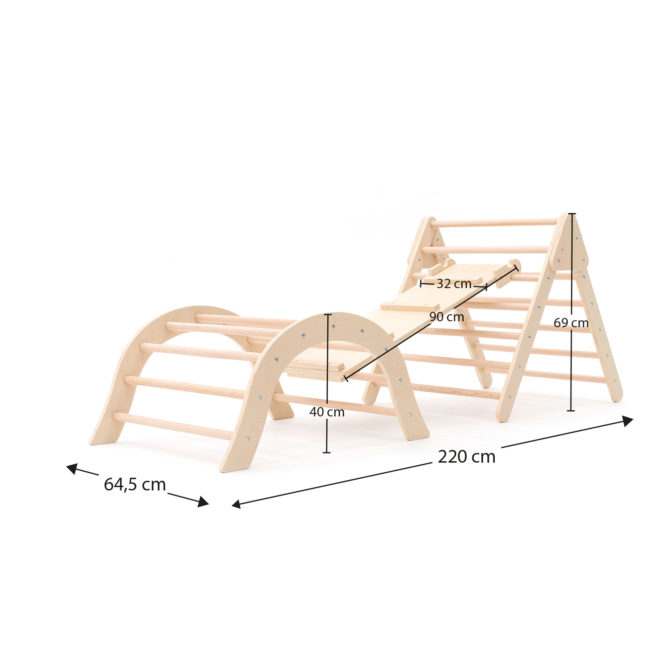 Gimnasio de Bebé Montessori Método Pikler Robincool Climb 66x84,5x73,2 cm de Madera Ecológica con Arco de Escalada y Tobogán - Imagen 4