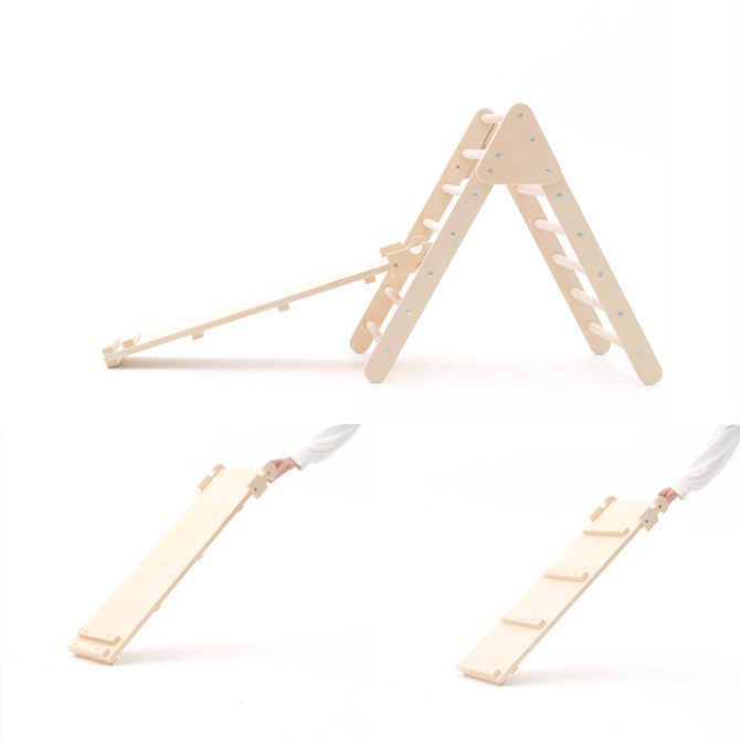 Gimnasio de Bebé Montessori Método Pikler Robincool Climb 66x84,5x73,2 cm de Madera Ecológica con Arco de Escalada y Tobogán - Imagen 5