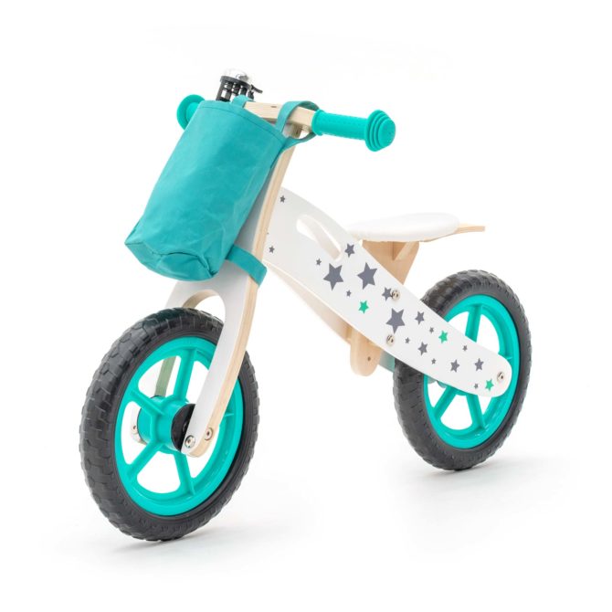 Bicicleta Sin Pedales Montessori Robincool Street Cirtuit 83x36x53 cm Correpasillos de Madera Verde con Timbre y Bolsa de Tela