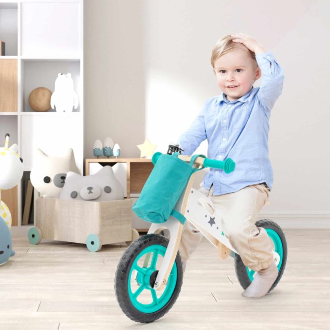 Bicicleta Sin Pedales Montessori Robincool Street Cirtuit 83x36x53 cm Correpasillos de Madera Verde con Timbre y Bolsa de Tela - Imagen 2