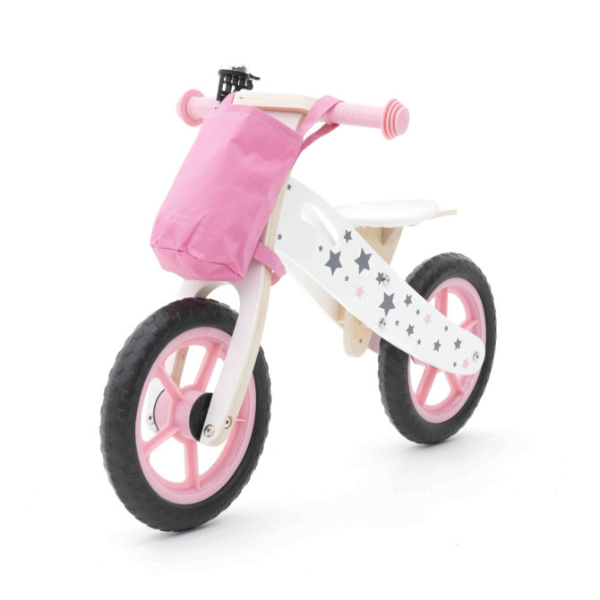 Bicicleta Sin Pedales Montessori Robincool Street Circuit 83x36x53 cm Correpasillos de Madera Rosa con Timbre y Bolsa de Tela