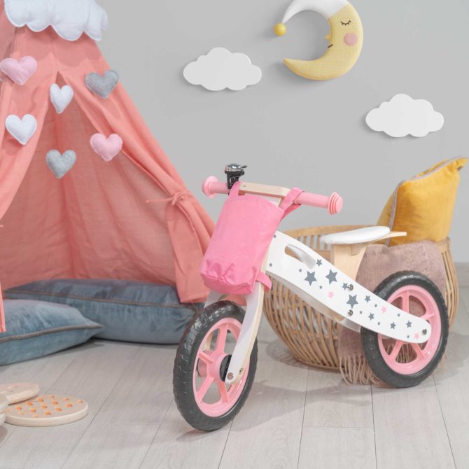 Bicicleta Sin Pedales Montessori Robincool Street Circuit 83x36x53 cm Correpasillos de Madera Rosa con Timbre y Bolsa de Tela - Imagen 2