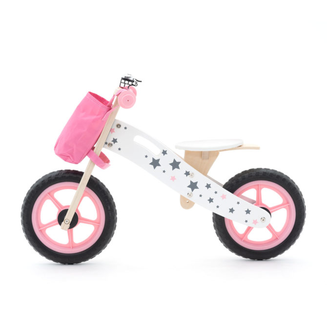 Bicicleta Sin Pedales Montessori Robincool Street Circuit 83x36x53 cm Correpasillos de Madera Rosa con Timbre y Bolsa de Tela - Imagen 5