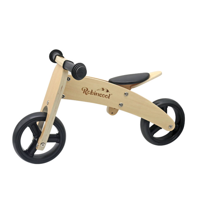 Bicicleta Sin Pedales Montessori Robincool Fast Wheels 63x32x36 cm Transformable en Triciclo de Madera Eco Color Natural y Negro