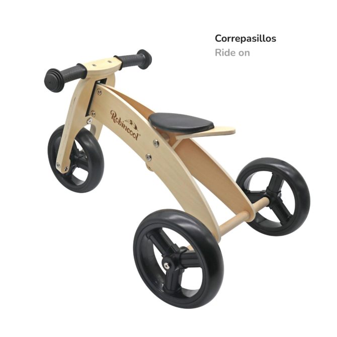 Bicicleta Sin Pedales Montessori Robincool Fast Wheels 63x32x36 cm Transformable en Triciclo de Madera Eco Color Natural y Negro - Imagen 3