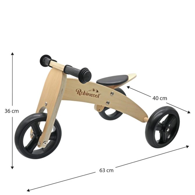 Bicicleta Sin Pedales Montessori Robincool Fast Wheels 63x32x36 cm Transformable en Triciclo de Madera Eco Color Natural y Negro - Imagen 4