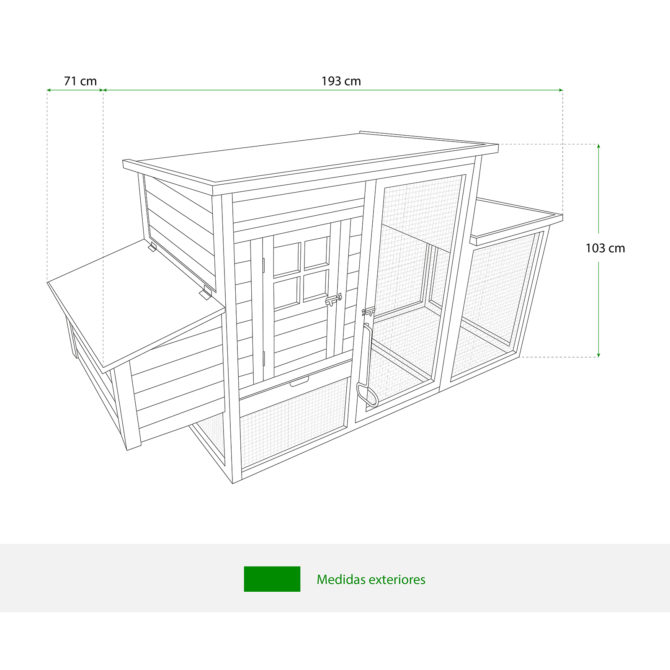 Gallinero de Madera y Metal Galvanizado Gardiun Madison 71x193x103 cm para 4 Gallinas con Rampa y Dos Perchas Tejado a 1 Agua - Imagen 4