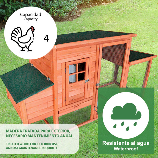 Gallinero de Madera y Metal Galvanizado Gardiun Madison 71x193x103 cm para 4 Gallinas con Rampa y Dos Perchas Tejado a 1 Agua - Imagen 5