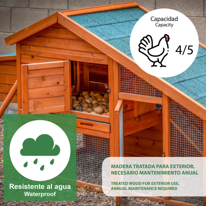 Gallinero de Madera y Metal Galvanizado Gardiun Iowa 77x190x112 cm para 4/5 Gallinas con Rampa y Dos Perchas Tejado a 2 Aguas - Imagen 5