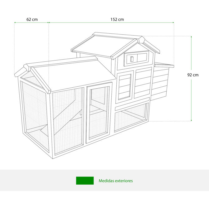 Gallinero de Madera Pintada y Metal Gardiun Kansas 62x152x92 cm para 3 Gallinas y 1 Percha Tejado a 2 Aguas - Imagen 4